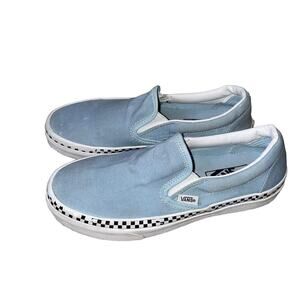 Vans Slip On Light Blue Checkers Shoes SZ 5.5 elastic stretch